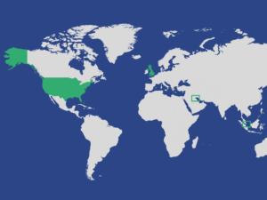 World map showing the UK, USA, UAE and Singapore